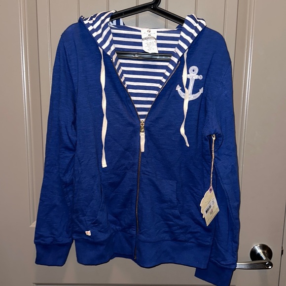 Margaritaville Tops Margaritaville Reversible Blue Zip Up Hoodie